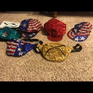Sequined hats and fanny packs